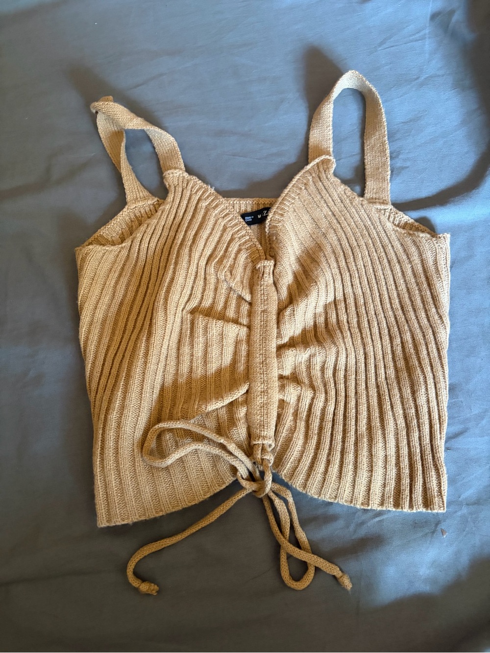 Zaful Tan Ribbed Tie-Front Knit Cami